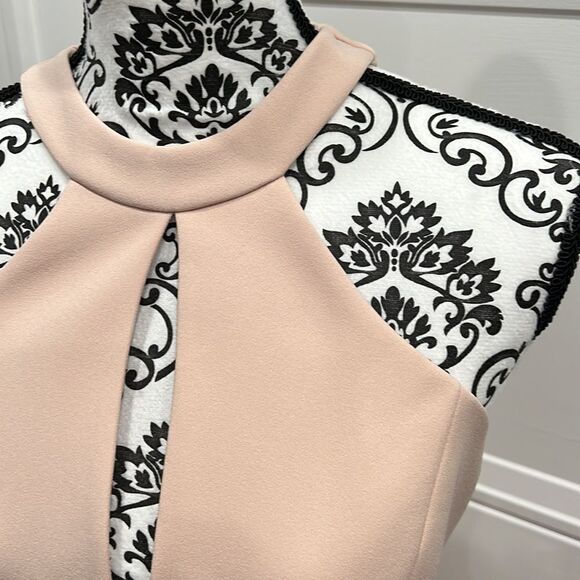 BCBGMaxazria Blush Pink Key Hole Tiered Mini Dress Size 8 NWOT - Picture 4 of 11